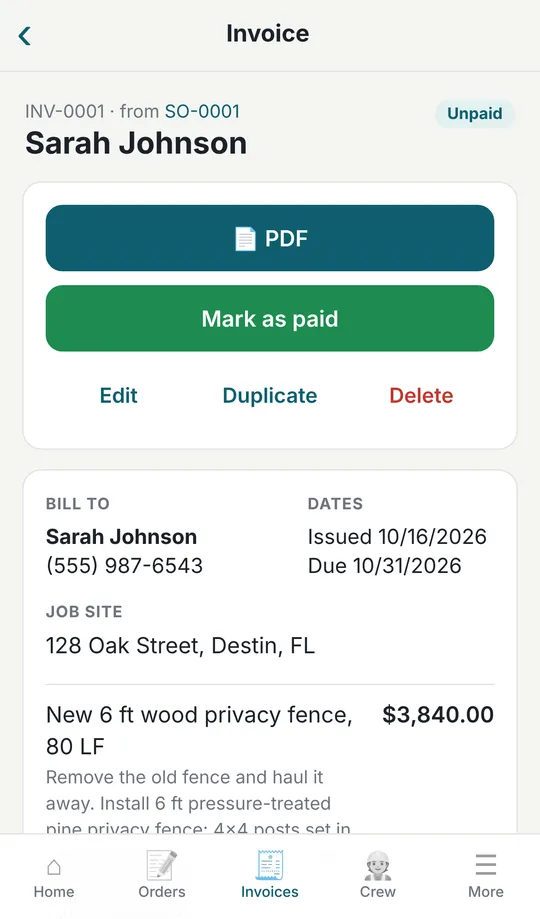 Signed? It becomes an invoice in one tap